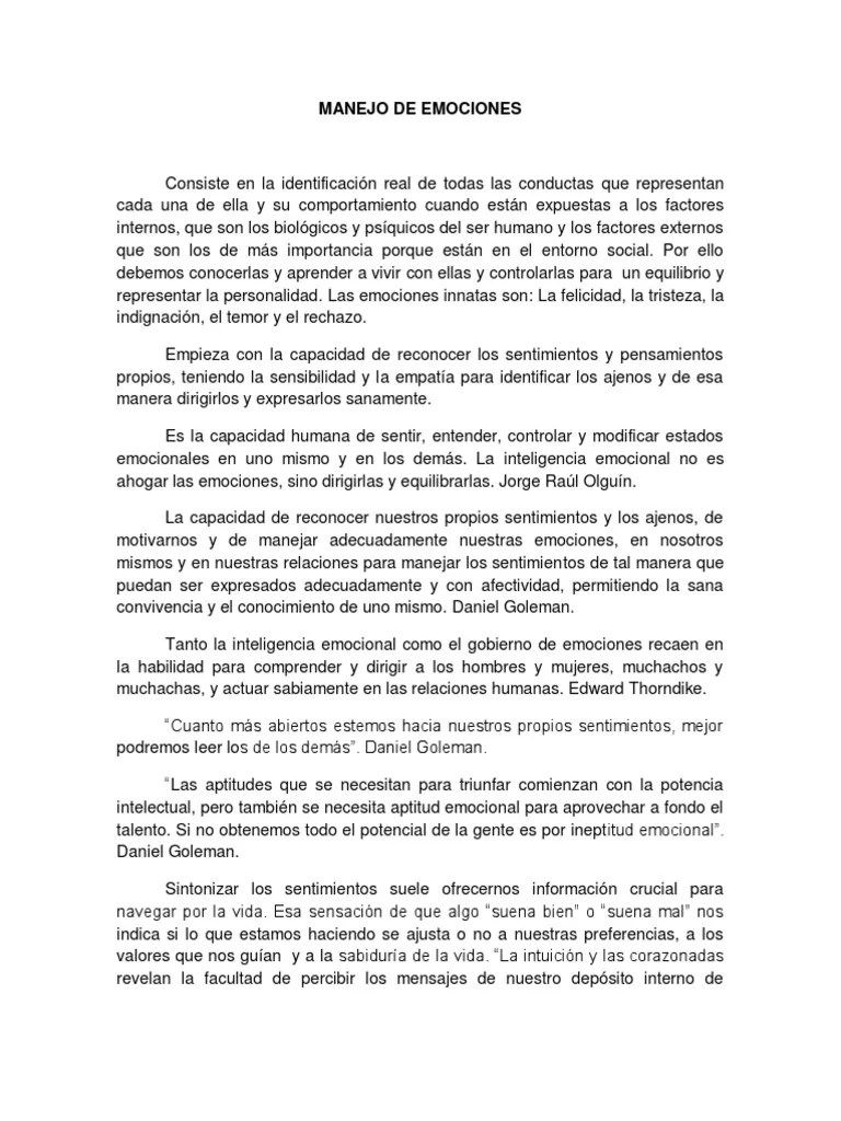 Manejo De Emociones | PDF | Relaciones Interpersonales | Autoestima