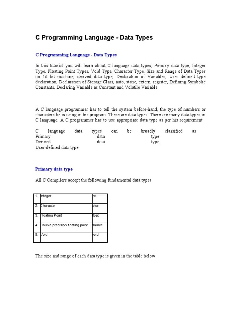 C Programming Language | PDF | Integer (Computer Science) | Data Type