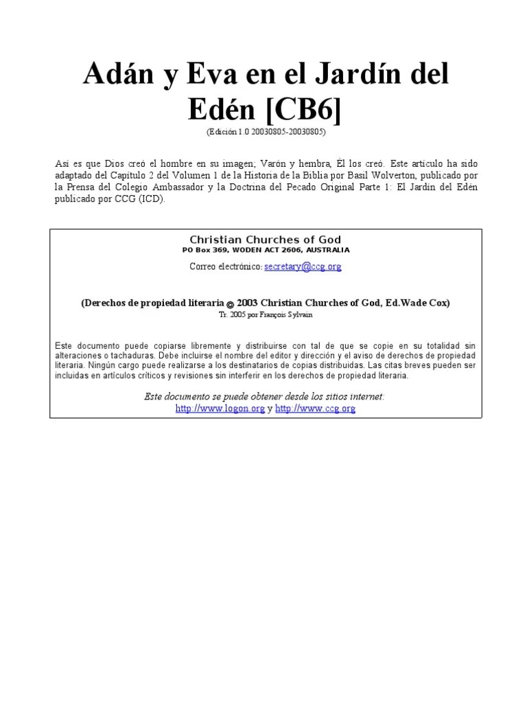 Adán Y Eva En El Jardín Del Edén | PDF | Adán Y Eva | Adán