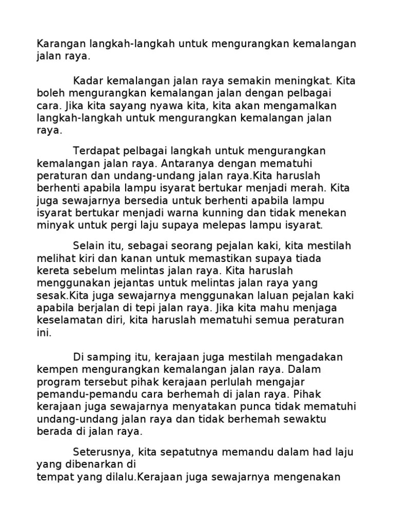 Contoh karangan bahasa melayu pt3. Karangan Langkah Langkah Mengurangkan Kemalangan Jalan Raya Pdf