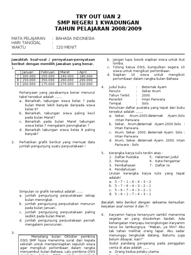 Ulangan penilaian akhir semester menjadi agenda dalam setiap tahunnya dan dilaksakan setelah materi pada semetser ganjil sudah selesai. Contoh Soal Bahasa Indonesia Kls 9 Contoh Soal Terbaru