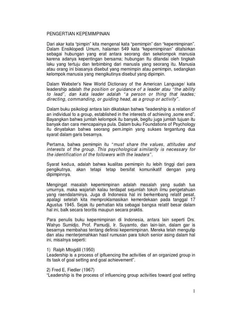 Pengertian Kepemimpinan | PDF