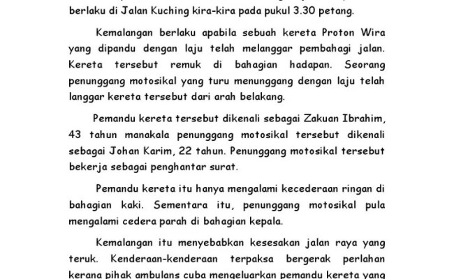 Karangan Pendek Panduan Keselamatan Jalan Raya : Contoh Karangan