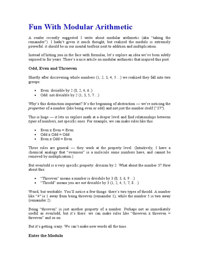Fun With Modular Arithmetic | PDF | Group Theory | Number Theory