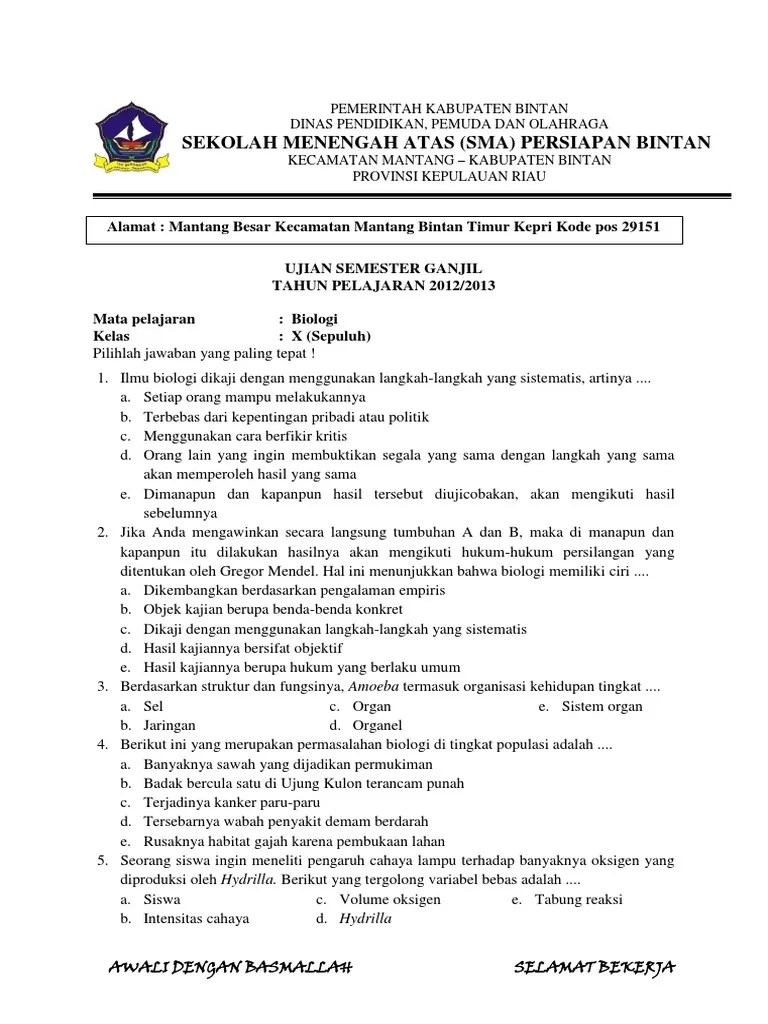 Doc Latihan Soal Semester 1 Biologi Kelas X Beserta Jawaban Lailatul Asriya Academia Edu Download Soal Biologi PTS UTS Semester Genap Kelas X 2020 PDF Semester 2 atau semester genap tahun pelajaran 20192020 sudah tidak lama lagi akan segera berakhir.