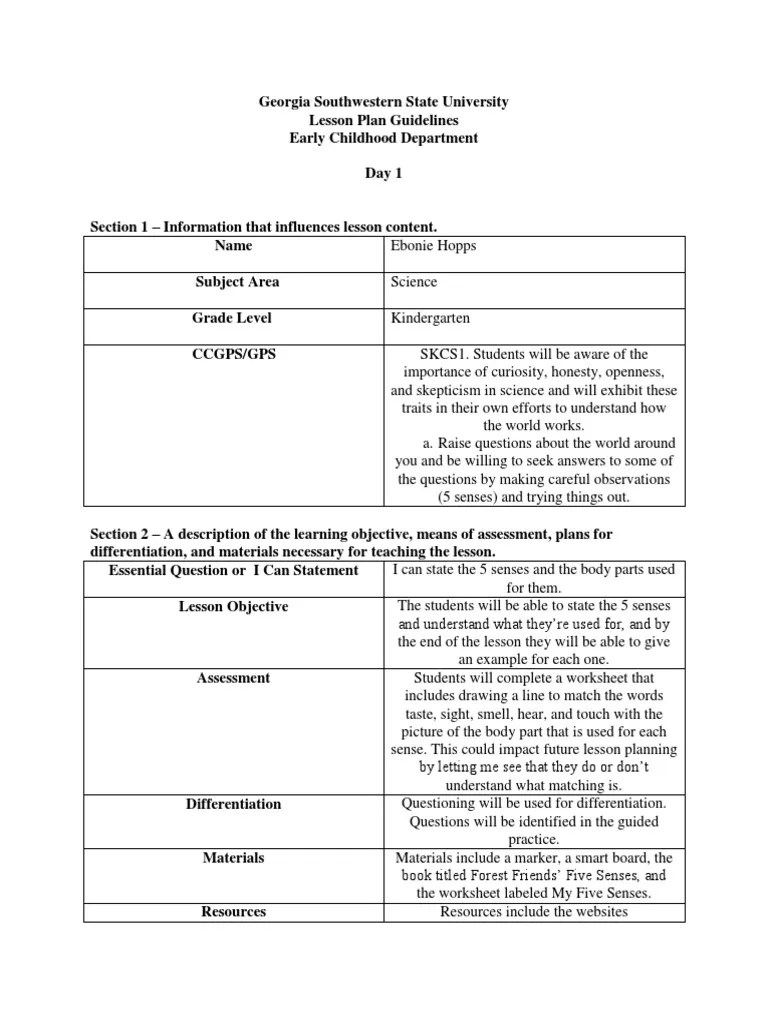 Lesson Plan 5 Senses | PDF | Senses | Learning Styles