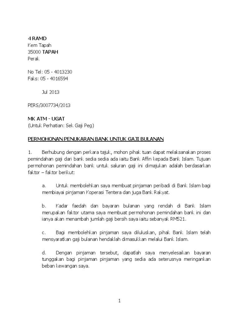 Sistem penyata gaji angkatan tentera malaysia. Surat Permohonan Penukaran Bank Pdf
