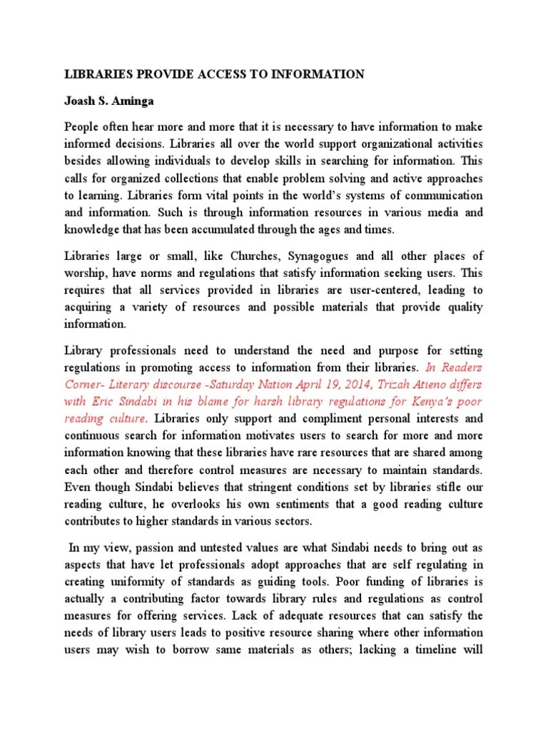 Libraries Provide Access To Information | PDF | Libraries | Reading (Process)