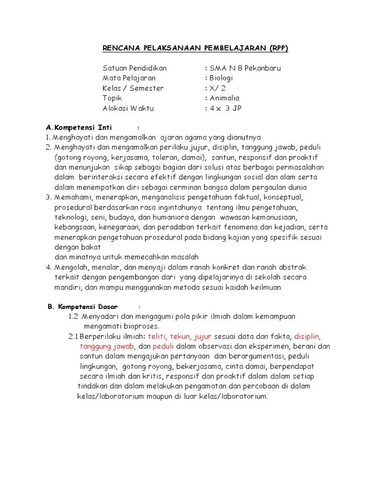 Latihan soal, sesuai dengan urutan materi pada buku paket biologi, kompetensi. Rpp Kelas X Semester 2 Animalia Pdf