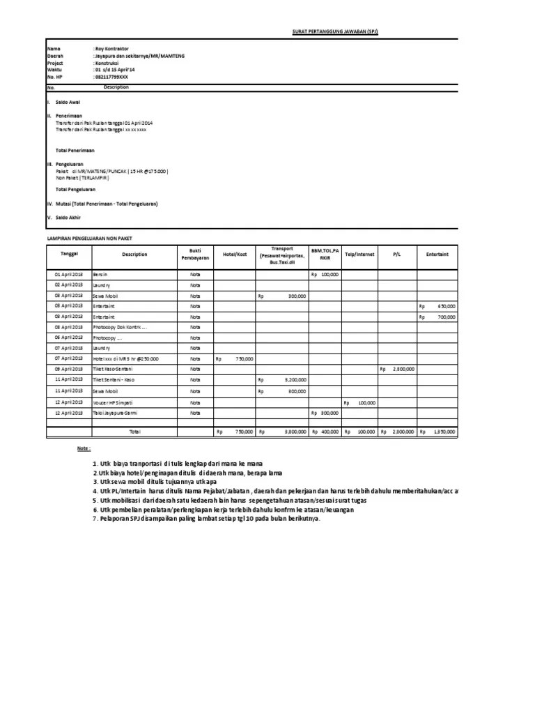 Limbah rumah tangga dan limbah pupuk kimia pertanian). Contoh Format SPJ Kontraktor