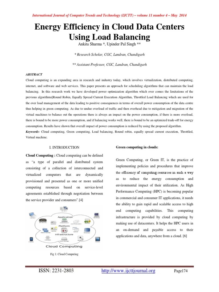 Energy Efficiency In Cloud Data Centers Using Load Balancing | PDF ...