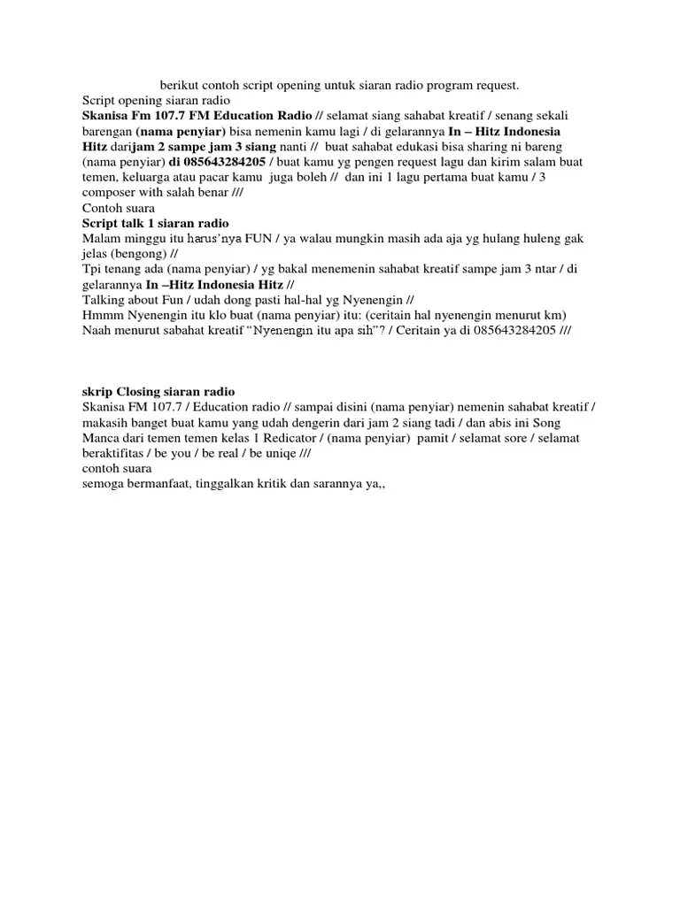 Kemampuan berbahasa inggris baik aktif. Contoh Naskah Radio Berita Contoh Resource