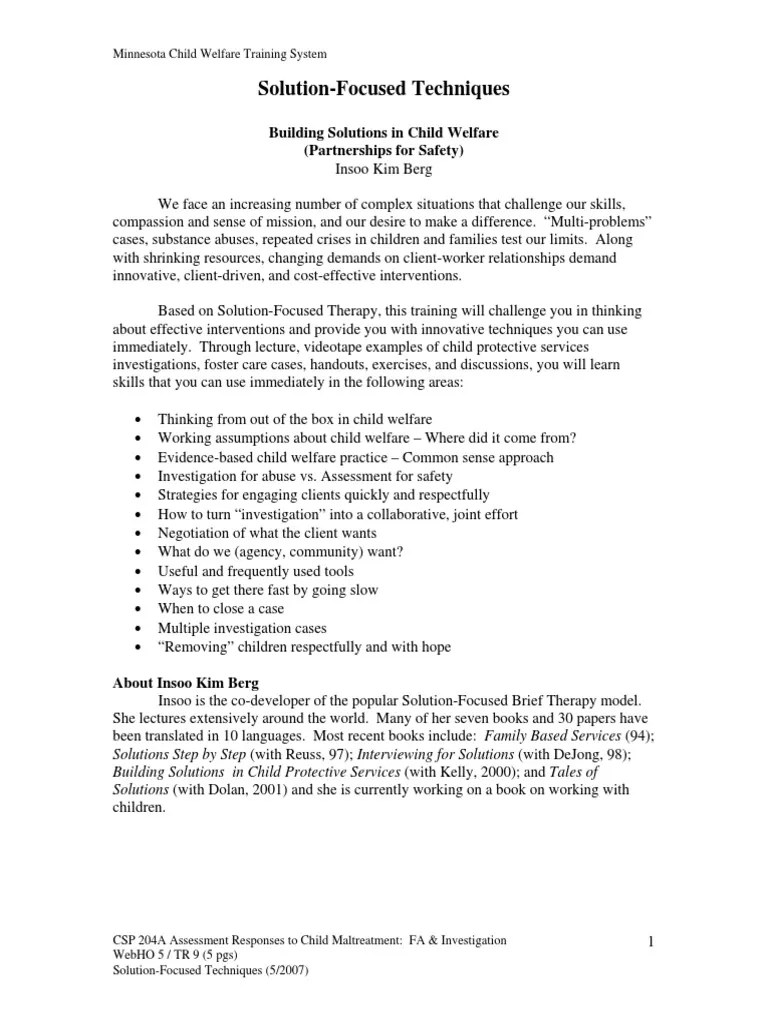Solution Focused Techniques | PDF | Solution Focused Brief Therapy ...