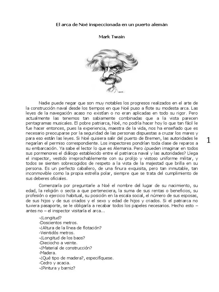Mark Twain - El Arca De Noé Inspeccionada En Un Puerto Alemán | PDF ...