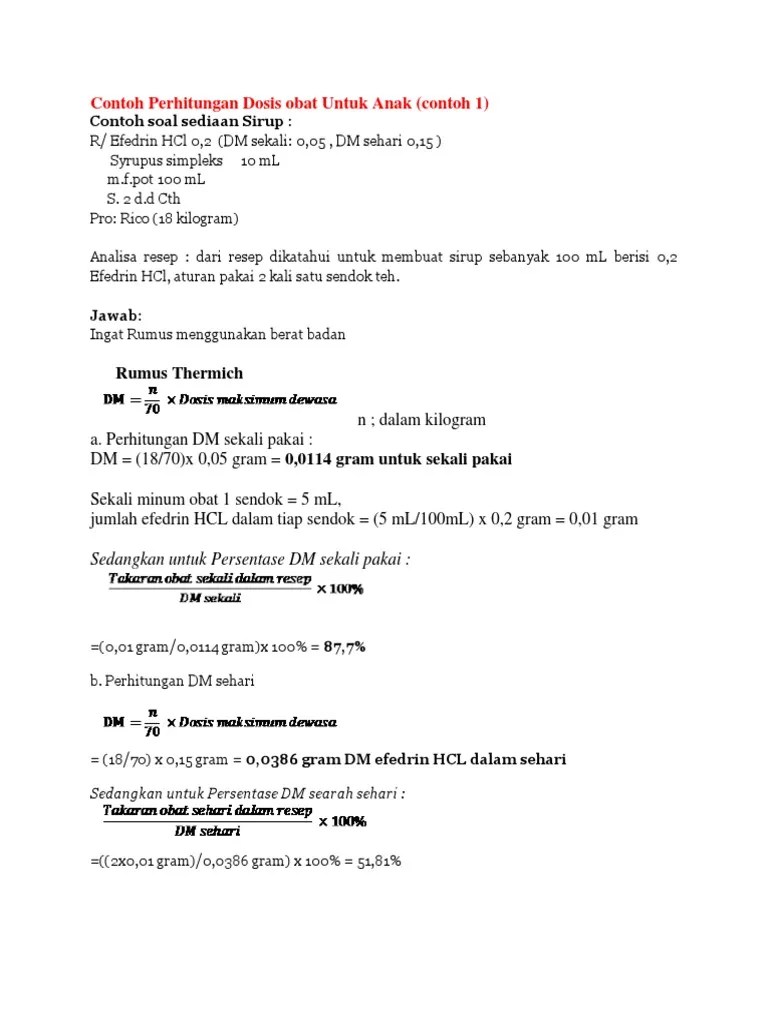 Contoh Soal Menghitung Dosis Obat Pada Dewasa