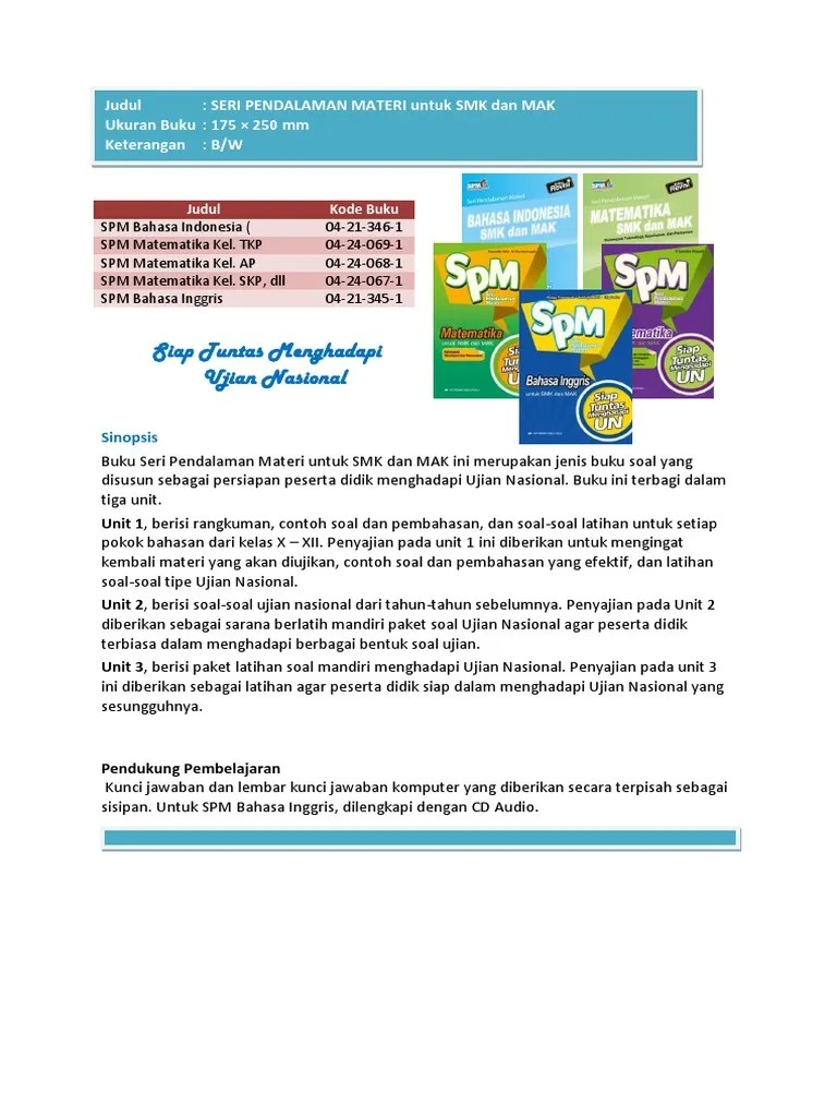 Seri pendalaman materi spm matematika untuk smk mak kelompok telnologi penerbit erlangga shopee . Kunci Jawaban Spm Bahasa Inggris Smk 2019 Nasi