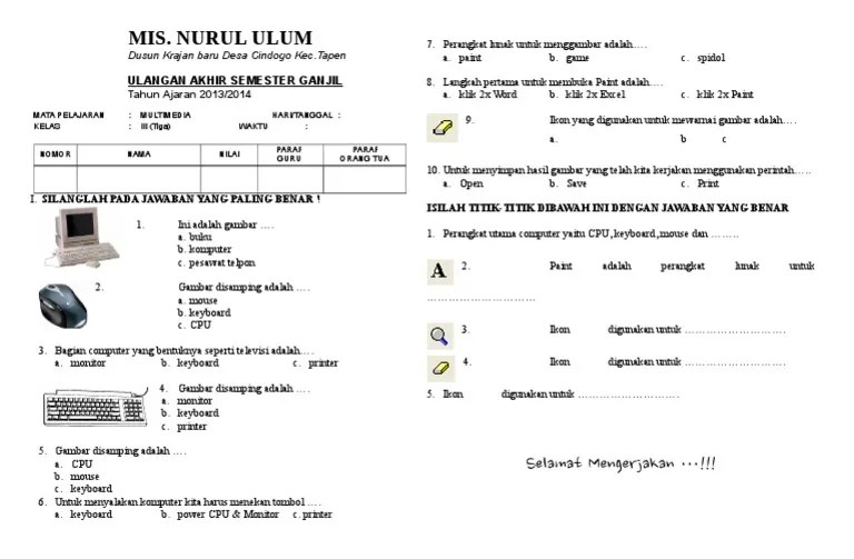 Ilustrasi soal ujian smp soal tik kelas 7, 8, 9 dan 10. Soal Tik Kelas 3 Sd Semester 2 Dan Kunci Jawaban File Ini