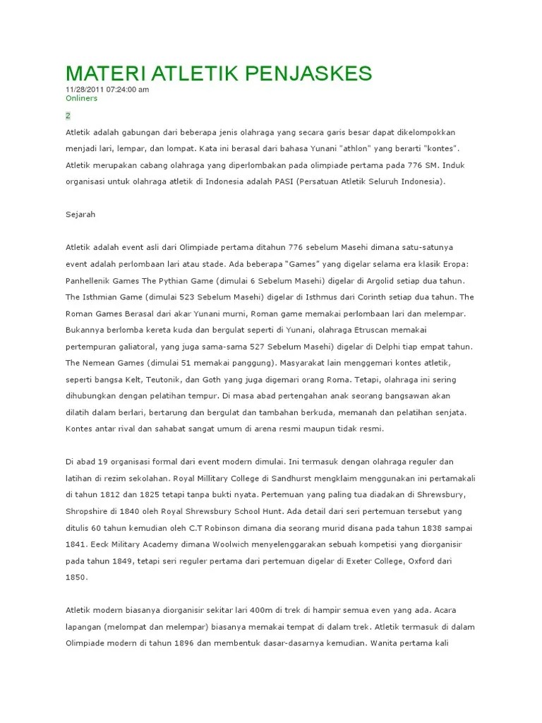 Materi Atletik Penjaskes Pdf Tidak hanya itu saja Indonesia juga banyak menghasilkan para atlet berbakat yang memiliki skill yang luar biasa.