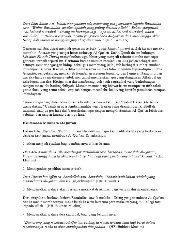 Keutamaan Tilawah Al Quran Dan Mengkhatamkan | PDF