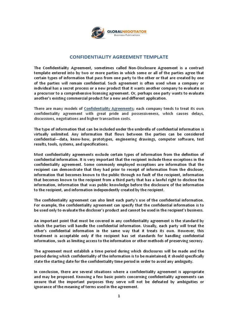 Confidentiality Agreement Non Disclosure Agreement Confidentiality