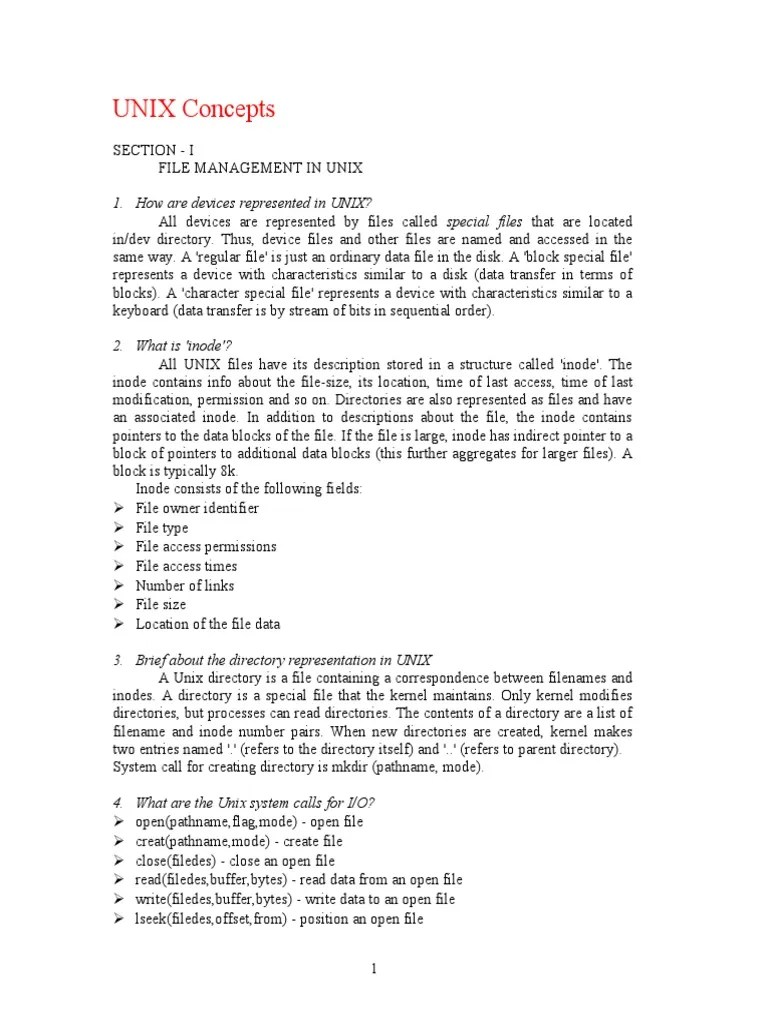 UNIX Concepts: 1. How Are Devices Represented In UNIX? | PDF ...