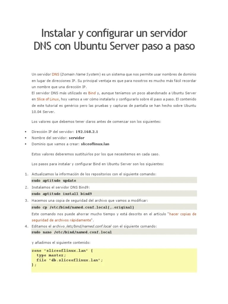 Instalar Y Configurar Un Servidor DNS Con Ubuntu Server | PDF | Ubuntu ...