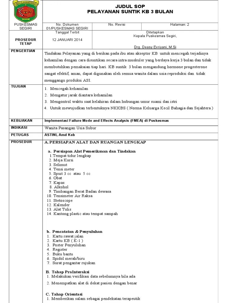 Kb suntik dapat diberikan dengan penyuntikan depo provera dan. Sop Kb
