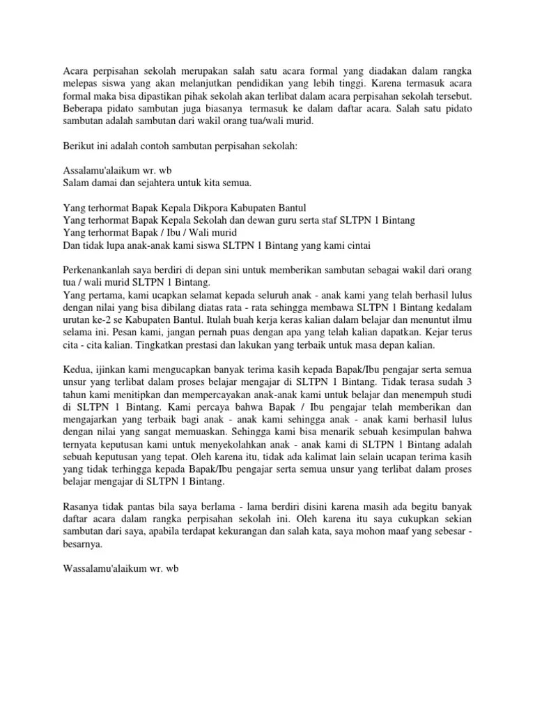 wali murid tka/tpa cahaya harapan. Contoh Pidato Sambutan Wali Murid Perpisahan Sekolah Bahasa