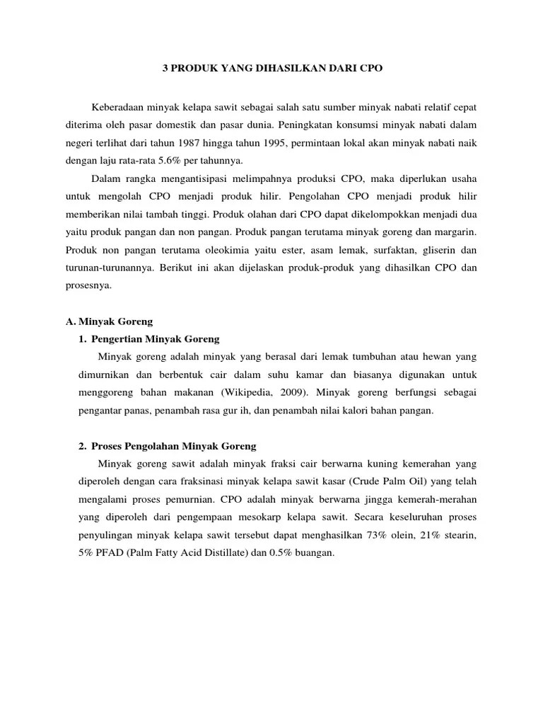 3 Produk Yang Dihasilkan Dari Cpo | PDF