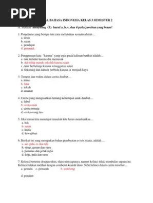 Preview soal acak ujian semester 2 (uas / ukk) bahasa indonesia sd / mi kelas 3 mulai latihan : Soal Bahasa Indonesia Kelas 3 Semester 2