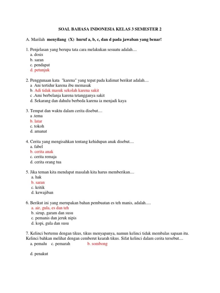 Soal Ulangan Bahasa Indonesia Kelas 3 Smp