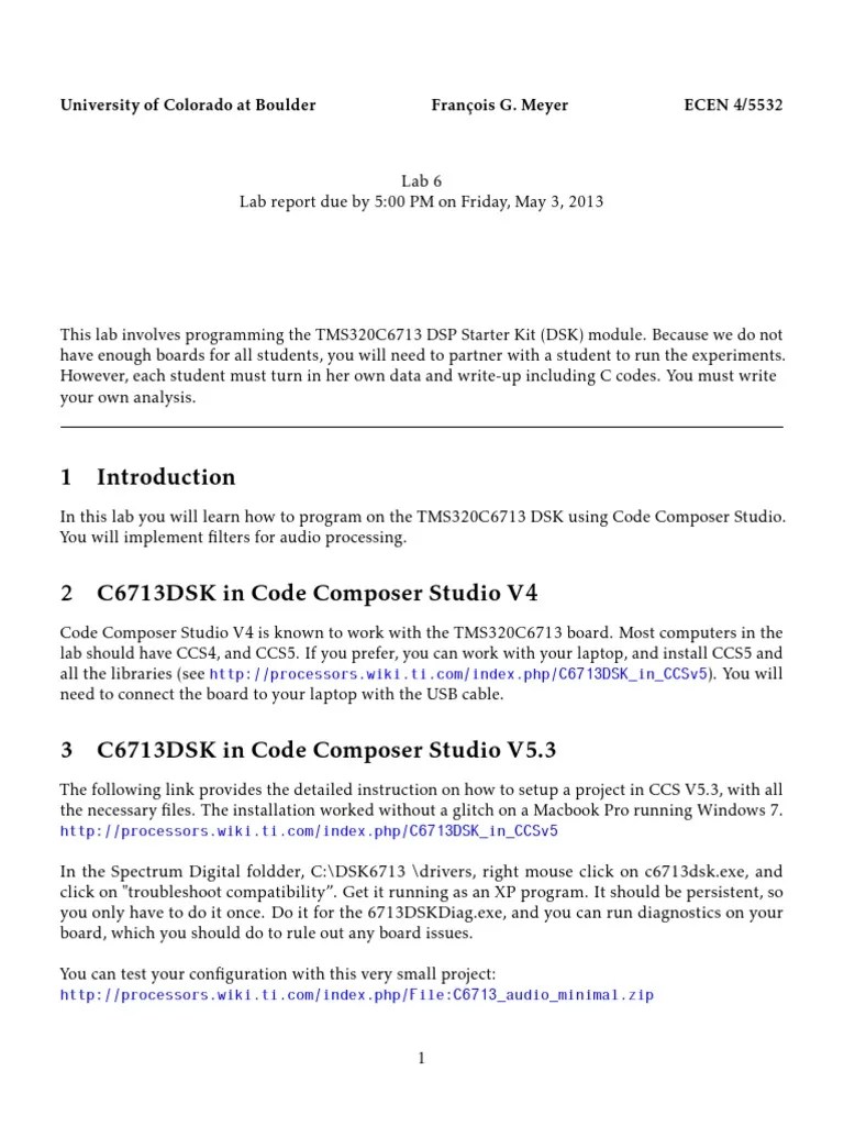 Labprogramming The TMS320C6713 DSP Starter Kit (DSK) Module6 | PDF ...