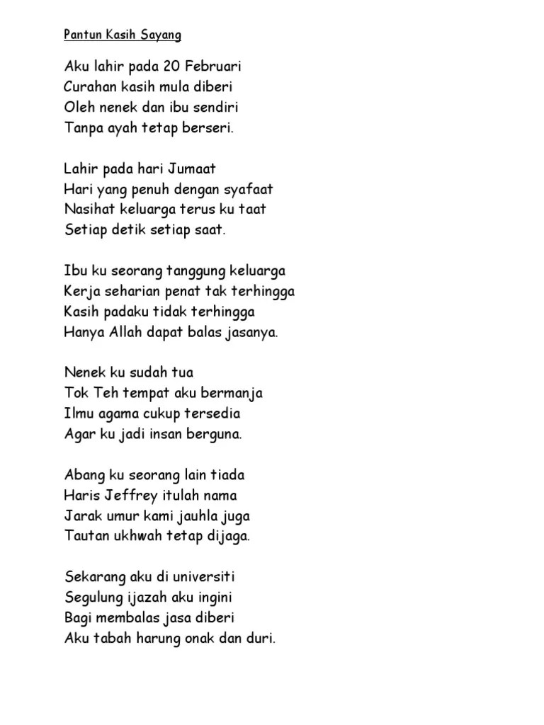 Saya berpendapat peranan semua pihak diperlukan dalam memastikan permasalahan ini dapat pendisiplinan terletak di bahu ibu bapa. Pantun Kasih Sayang Pdf