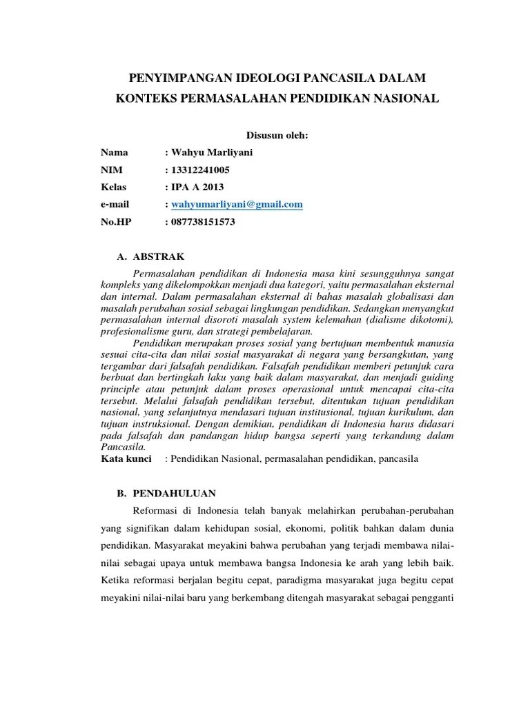 Penyimpangan Ideologi Pancasila Dalam Konteks Permasalahan Pendidikan  Nasional | PDF