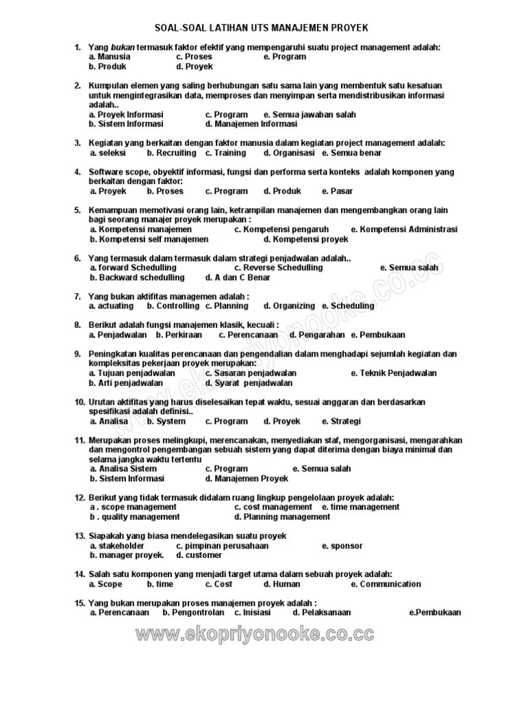 Soal-Soal Latihan UTS Manajemen Proyek BSI-OKE | PDF