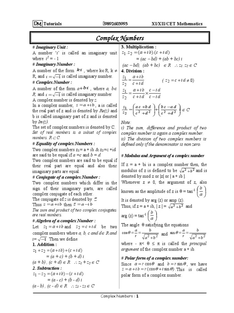 3 - Complex Numbers | Download Free PDF | Complex Number | Cartesian ...