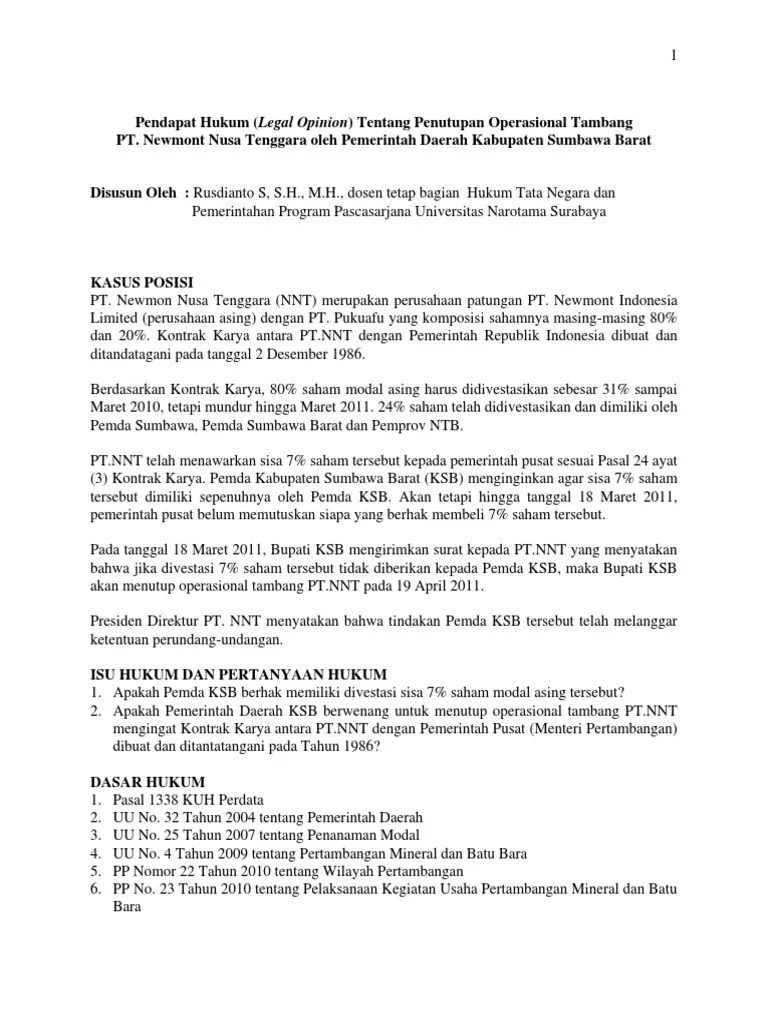 Legal Opinion Kasus PT Newmont | PDF