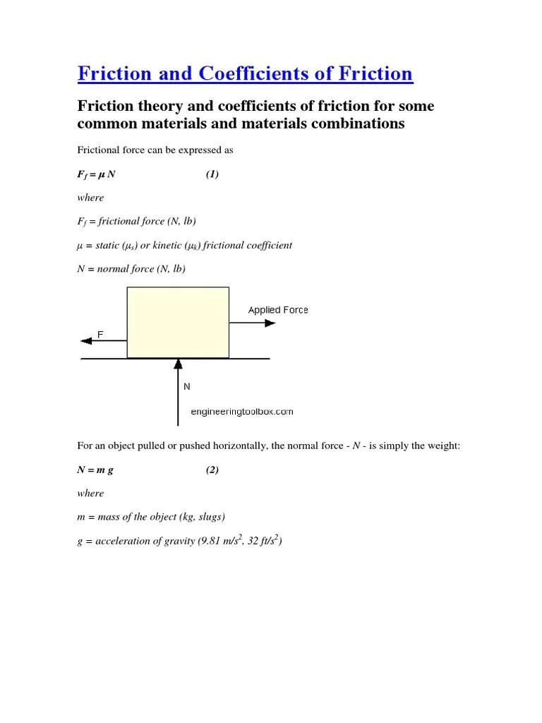 Friction And Coefficients Of Friction | PDF | Kinetic Energy | Friction