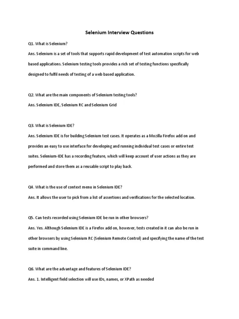 Selenium Interview Questions | PDF | Selenium (Software) | Computer ...