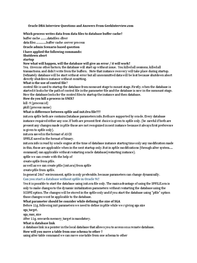 Oracle DBA Interview Questions And Answers From GeekInterview | PDF ...