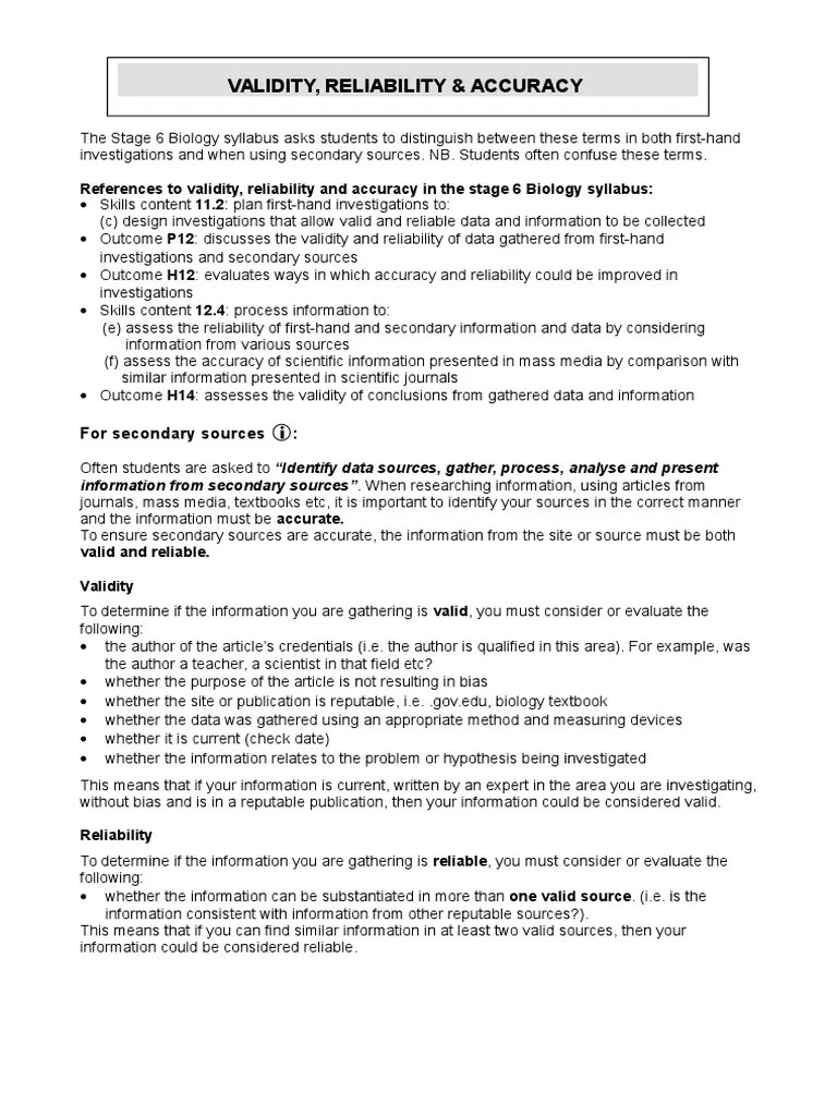 Reliability Accuracy And Validity | PDF | Validity (Statistics) | Accuracy And Precision