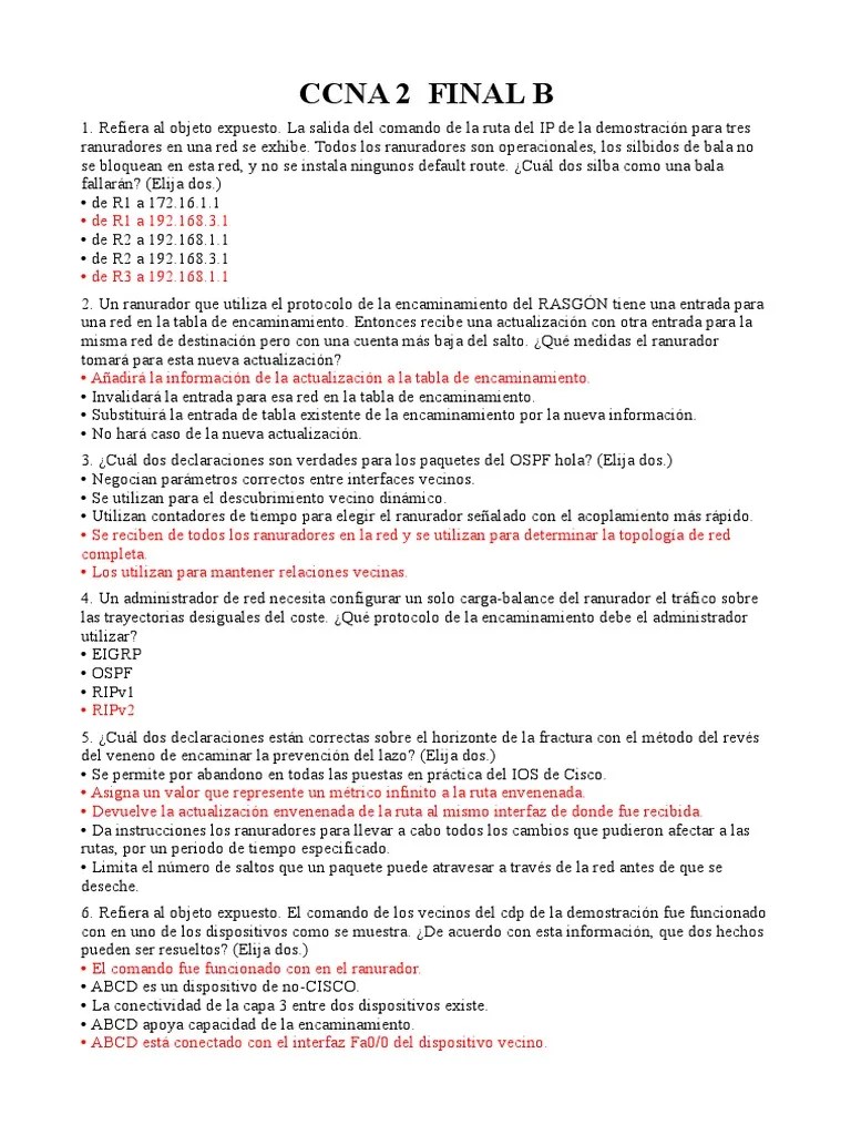 Examen Final Ccna 2 Version 2 | PDF | Protocolos De Internet | Enrutamiento