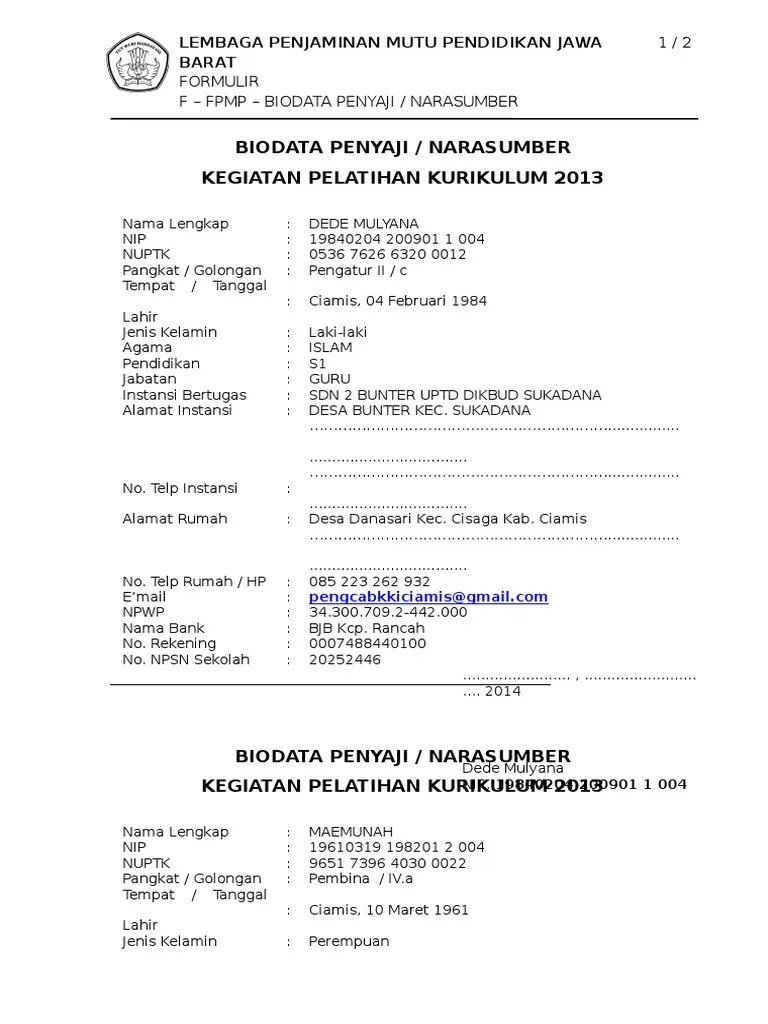 Koleksi 7 Contoh Cv Pemateri