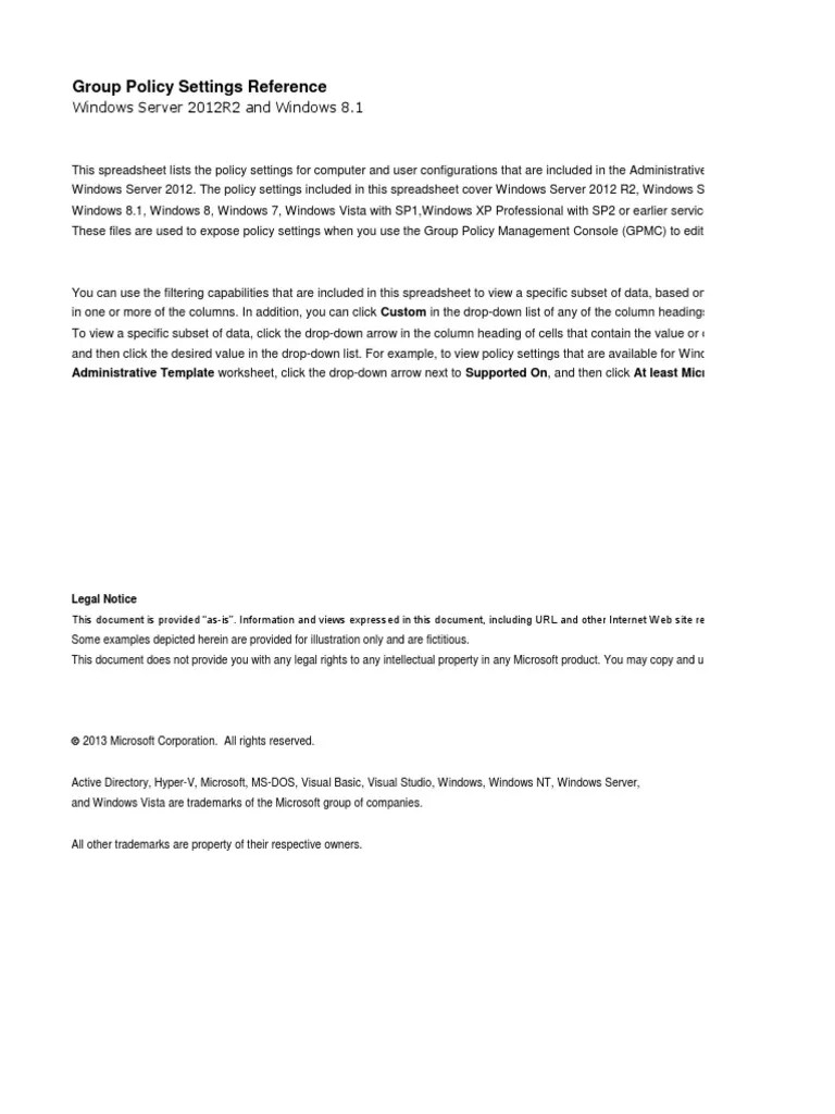WindowsServer2012R2andWindows8 1GroupPolicySettings | PDF | Group ...