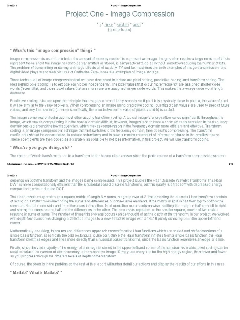 Project 1 - Image Compression | PDF | Data Compression | Signal Processing
