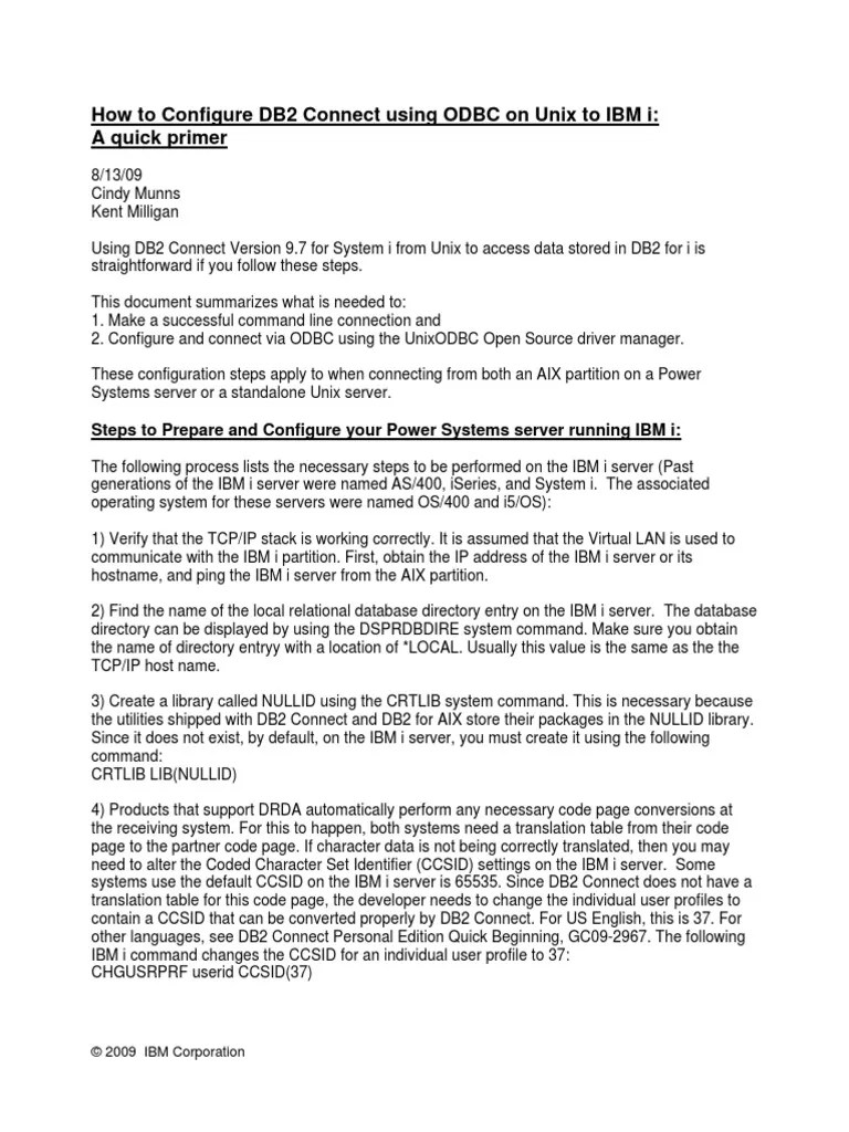 How To Configure DB2 Connect To System I With ODBC On Unix Final ...