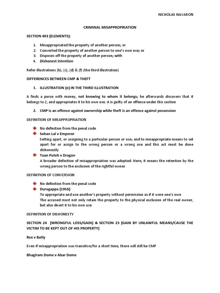 Topic 6 - Criminal Misappropriation And Criminal Breach Of Trust | PDF | Dishonesty | Theft