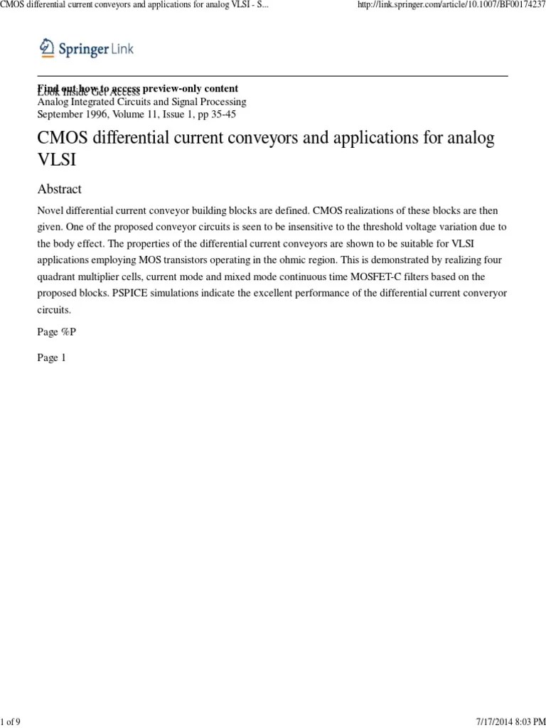 Cmos Differential Current Conveyors And Applications For
