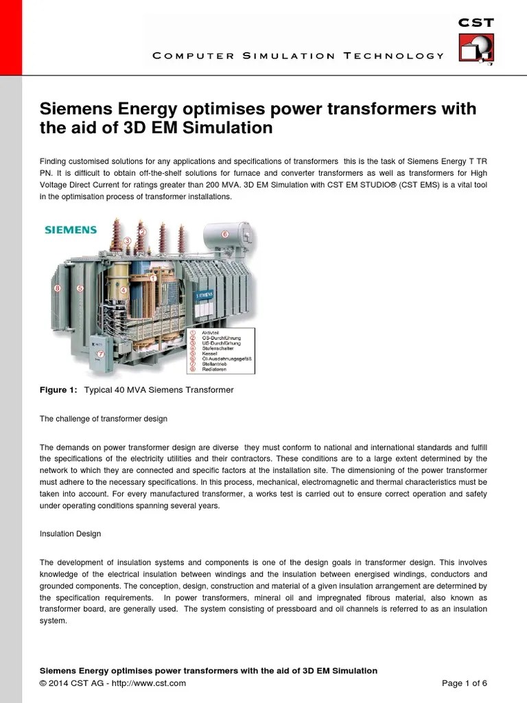 Siemens Energy Optimises Power Transformers With The Aid Of 3D EM Simulation | PDF | Transformer ...