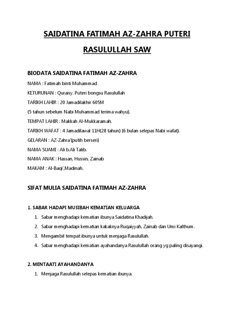 Khadija was the daughter of khuwaylid . Saidatina Fatimah Az Zahra Puteri Rasulullah Saw Pdf